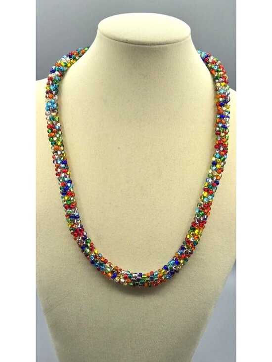 Handmade Jewelry - NEW Handmade Kumihimo Large Seed Bead Multicolored Necklace 22 inches long